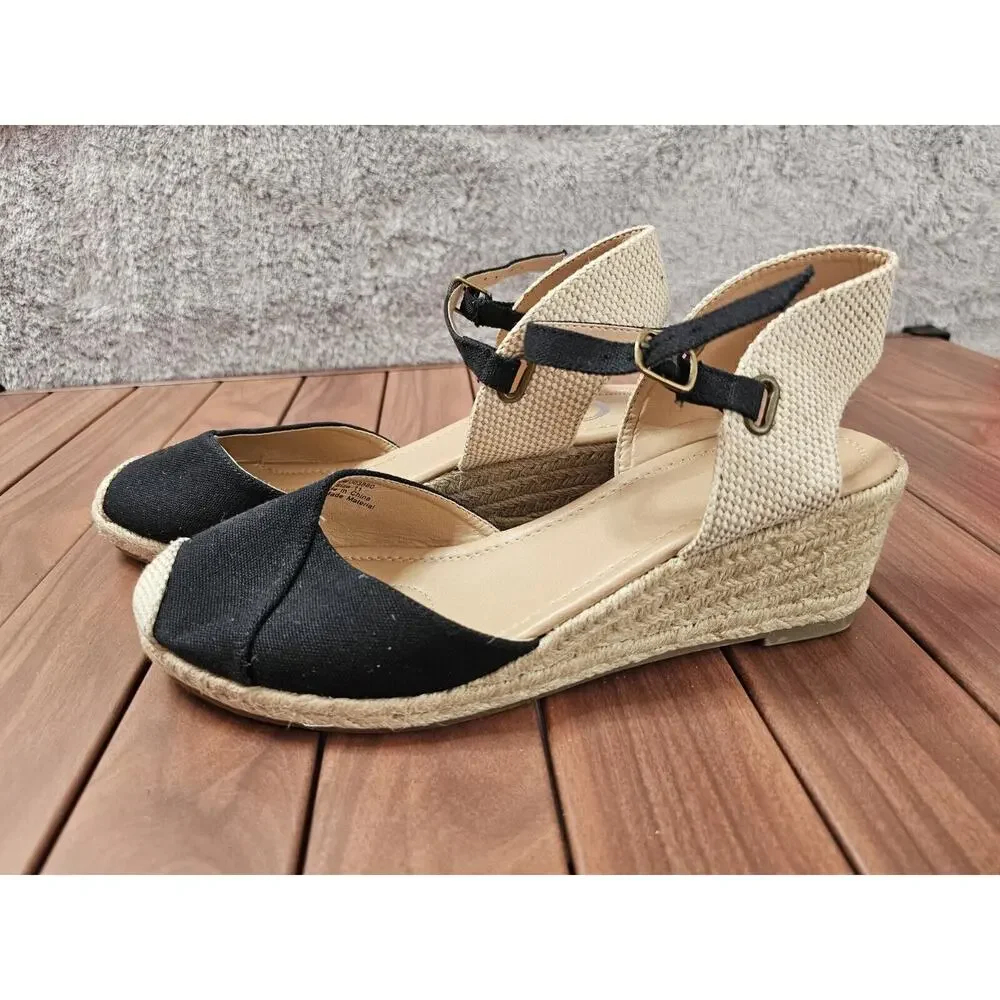 NEW Journee Collection Women Slingback Espadrille Wedge Heels Sandal US 11 Black